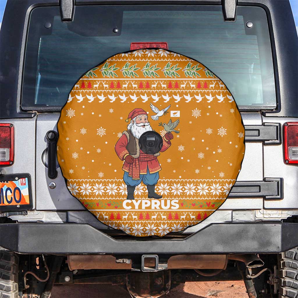 Cyprus Christmas Spare Tire Cover with Santa Holding Doves Olive Branch Snowflakes and Holiday - Wonder Print Shop