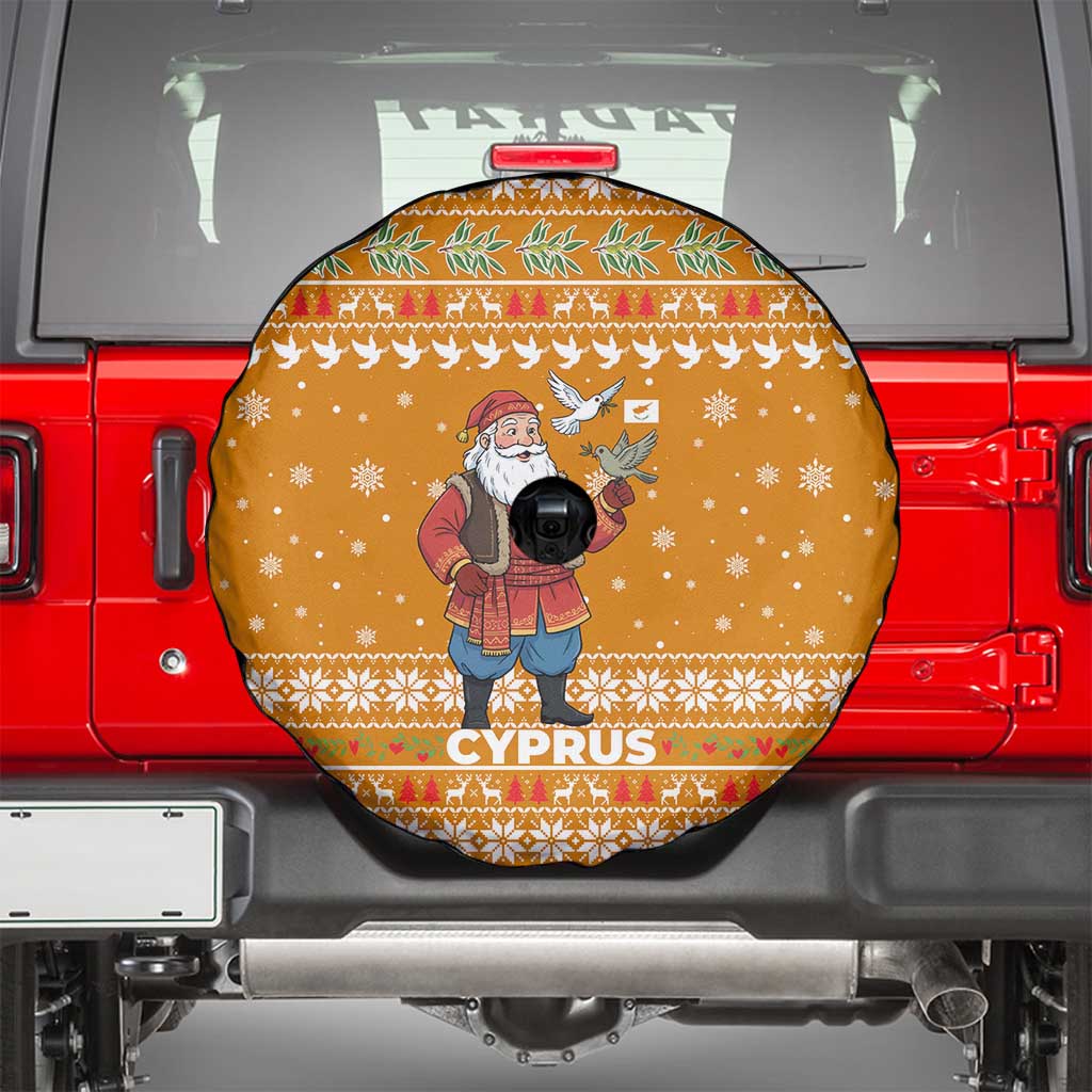 Cyprus Christmas Spare Tire Cover with Santa Holding Doves Olive Branch Snowflakes and Holiday - Wonder Print Shop
