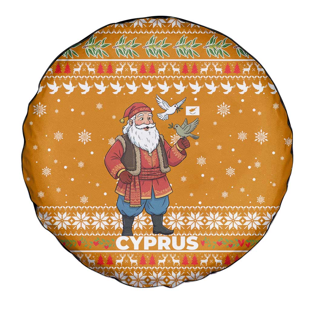 Cyprus Christmas Spare Tire Cover with Santa Holding Doves Olive Branch Snowflakes and Holiday - Wonder Print Shop