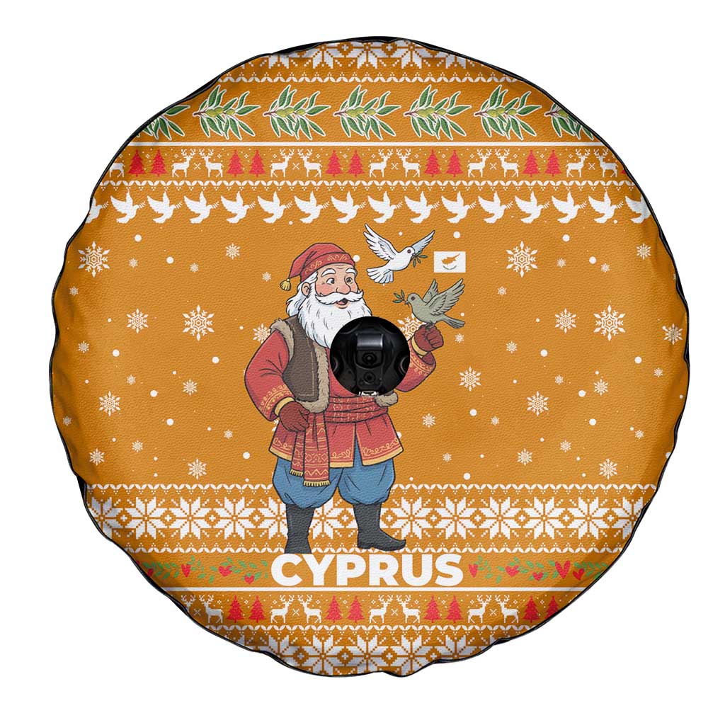 Cyprus Christmas Spare Tire Cover with Santa Holding Doves Olive Branch Snowflakes and Holiday - Wonder Print Shop