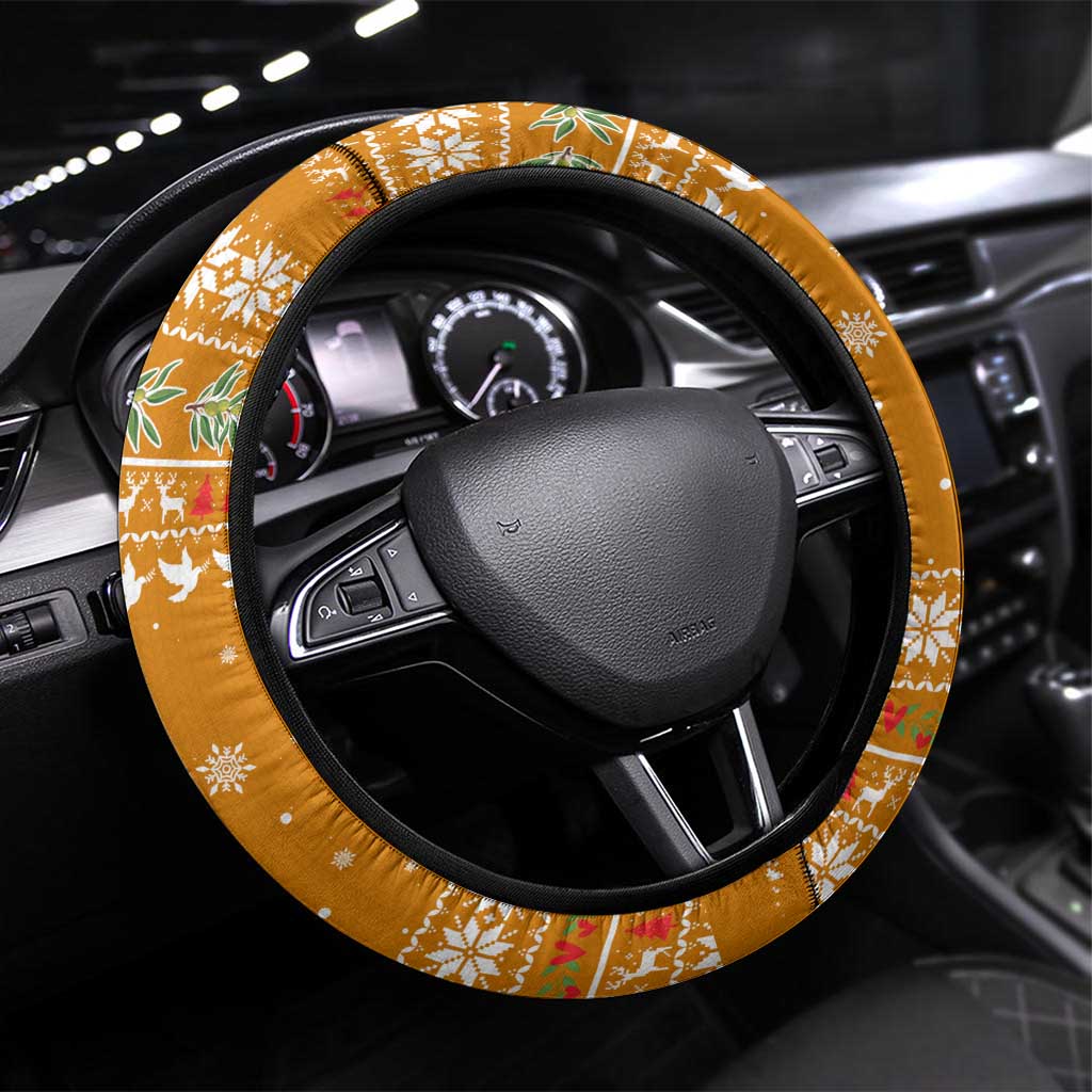 Cyprus Christmas Steering Wheel Cover with Santa Holding Doves Olive Branch Snowflakes and Holiday - Wonder Print Shop