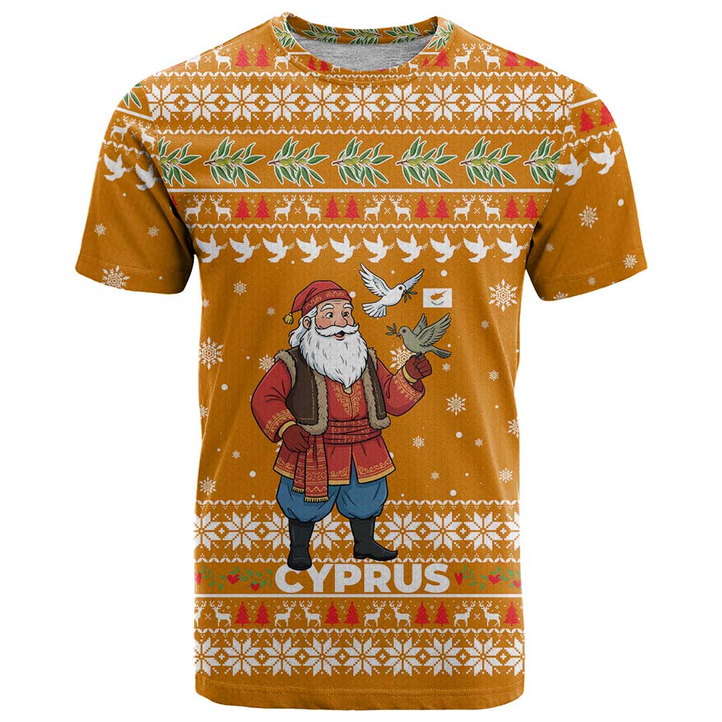 Cyprus Christmas T Shirt with Santa Holding Doves Olive Branch Snowflakes and Holiday - Wonder Print Shop