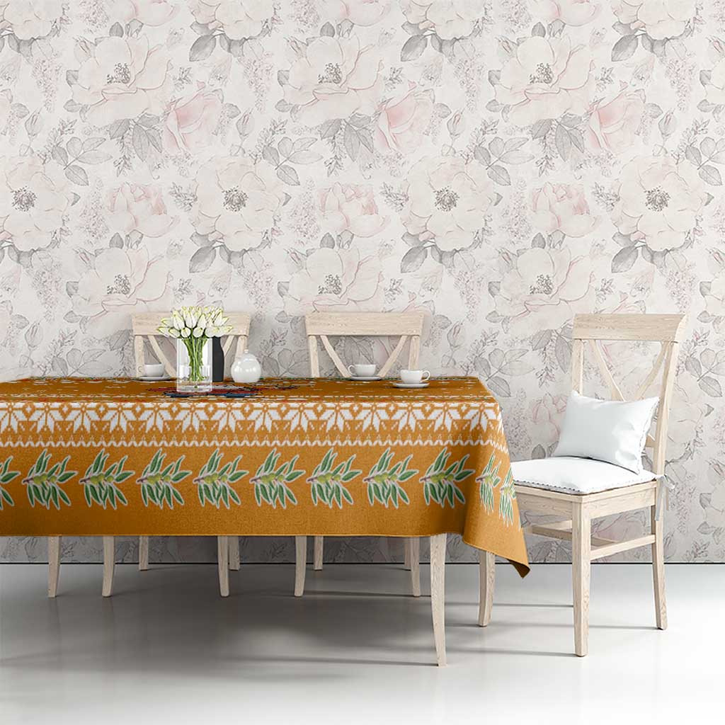 Cyprus Christmas Tablecloth with Santa Holding Doves Olive Branch Snowflakes and Holiday - Wonder Print Shop