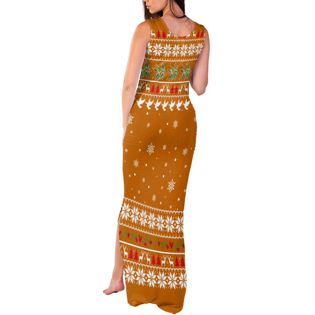 Cyprus Christmas Tank Maxi Dress with Santa Holding Doves Olive Branch Snowflakes and Holiday - Wonder Print Shop