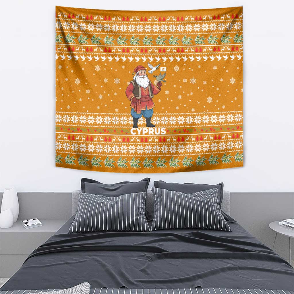 Cyprus Christmas Tapestry with Santa Holding Doves Olive Branch Snowflakes and Holiday - Wonder Print Shop