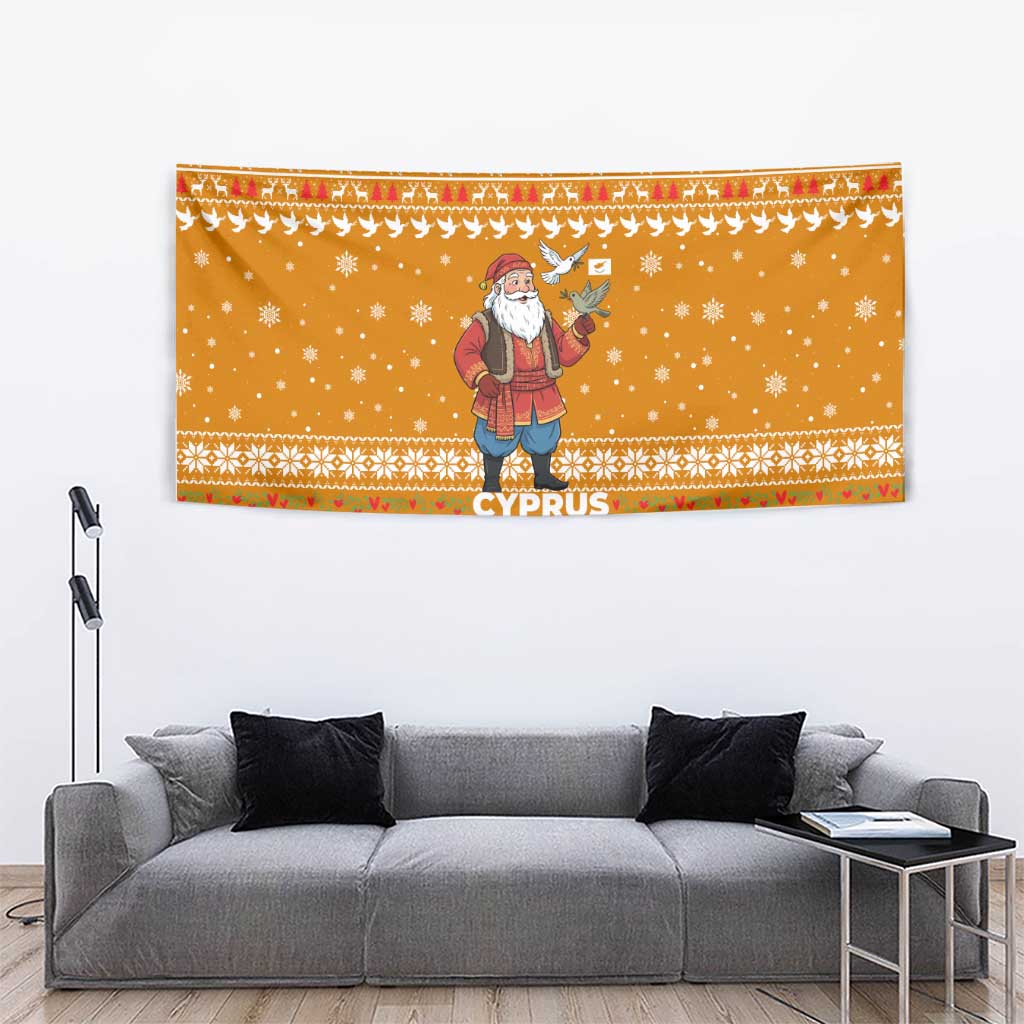 Cyprus Christmas Tapestry with Santa Holding Doves Olive Branch Snowflakes and Holiday - Wonder Print Shop