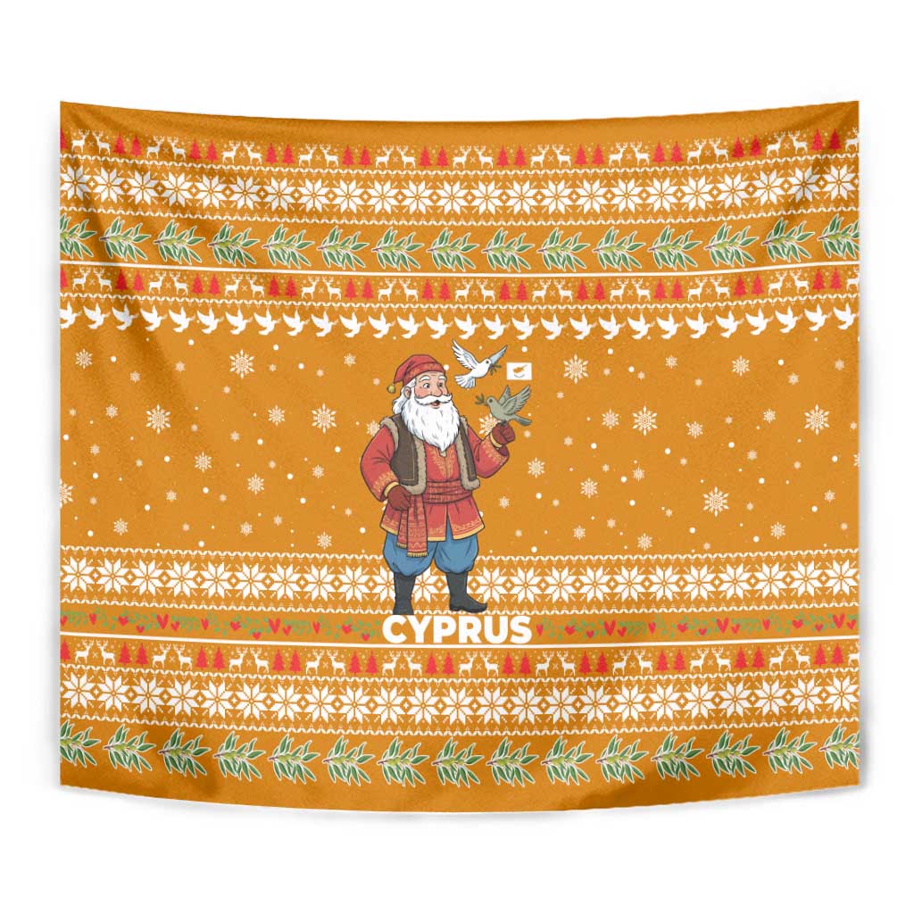 Cyprus Christmas Tapestry with Santa Holding Doves Olive Branch Snowflakes and Holiday - Wonder Print Shop