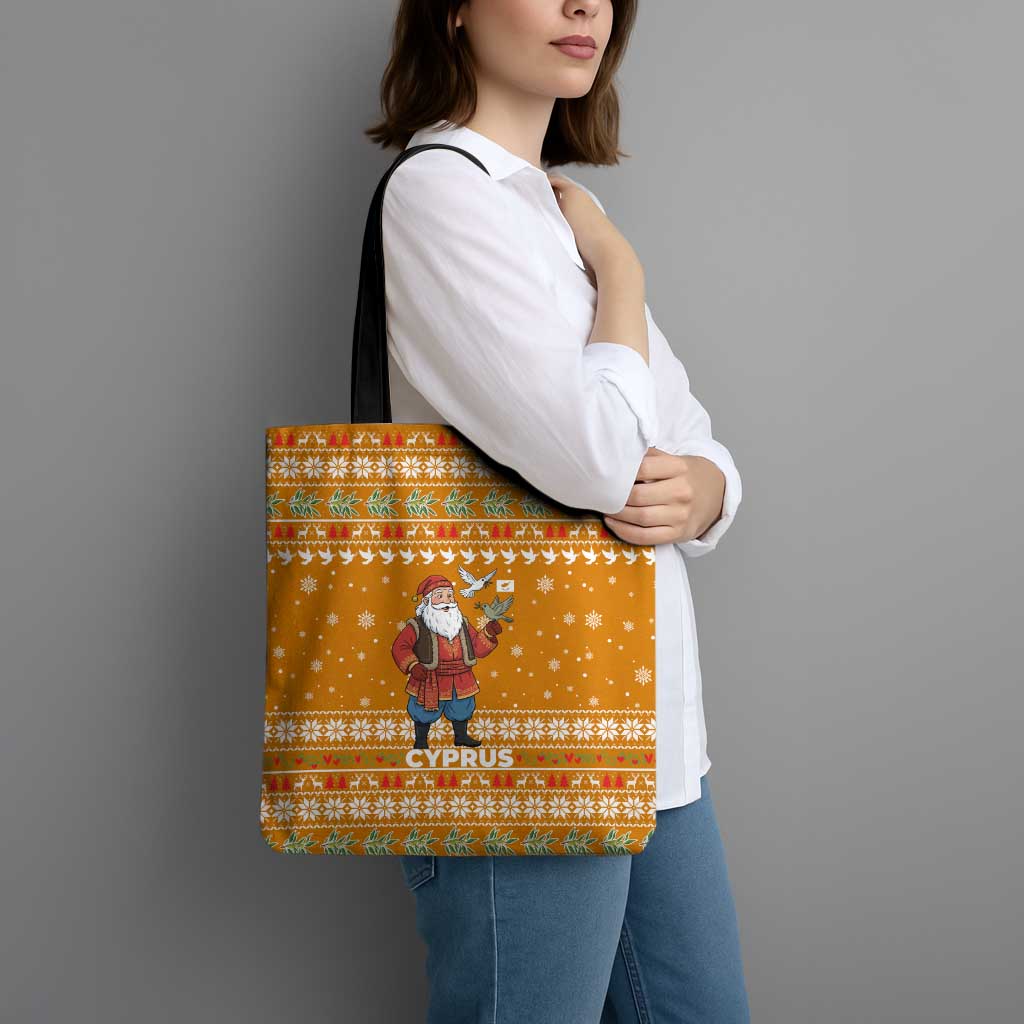 Cyprus Christmas Tote Bag with Santa Holding Doves Olive Branch Snowflakes and Holiday - Wonder Print Shop