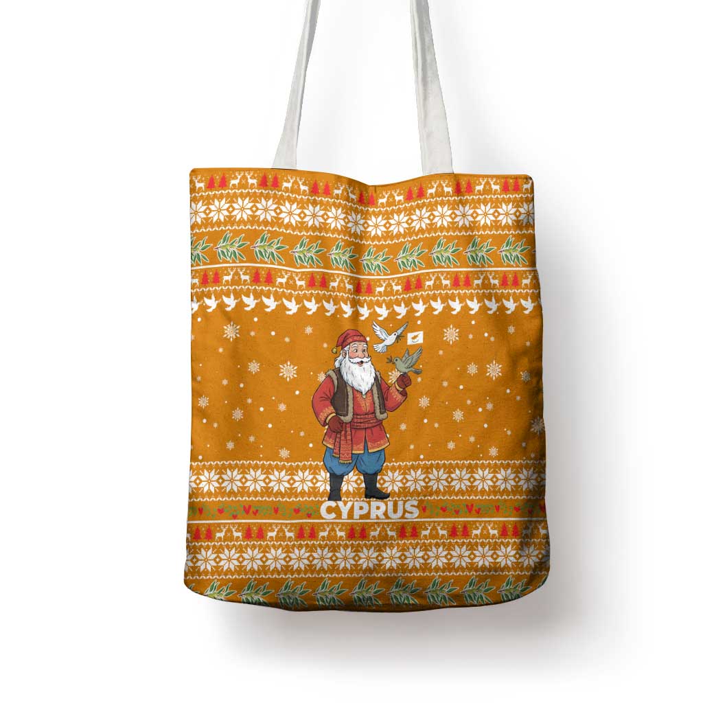 Cyprus Christmas Tote Bag with Santa Holding Doves Olive Branch Snowflakes and Holiday - Wonder Print Shop