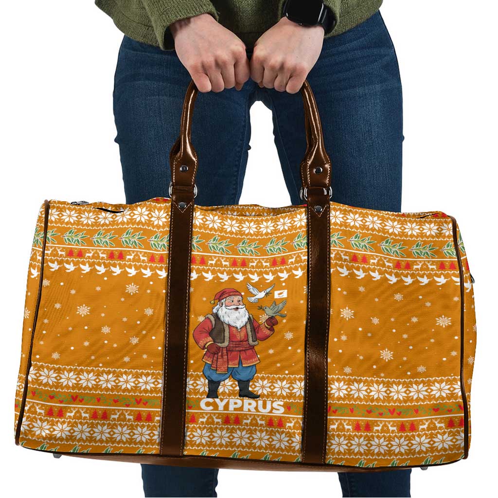 Cyprus Christmas Travel Bag with Santa Holding Doves Olive Branch Snowflakes and Holiday - Wonder Print Shop