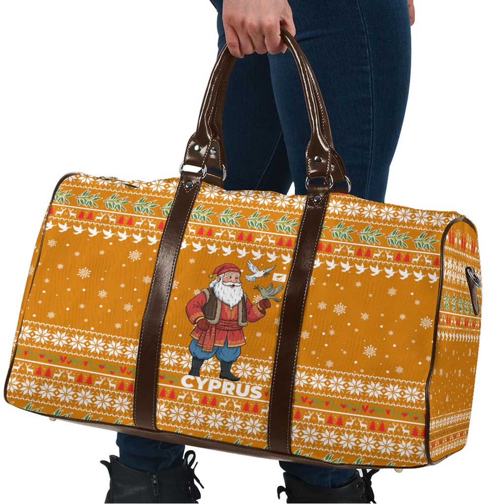 Cyprus Christmas Travel Bag with Santa Holding Doves Olive Branch Snowflakes and Holiday - Wonder Print Shop