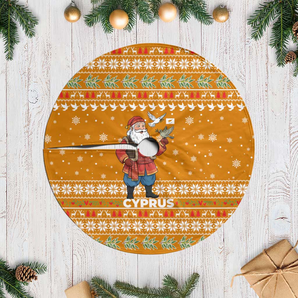 Cyprus Christmas Tree Skirt with Santa Holding Doves Olive Branch Snowflakes and Holiday - Wonder Print Shop