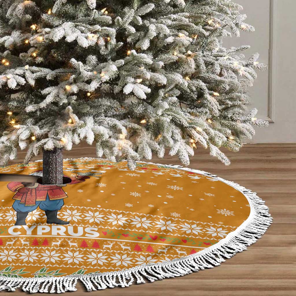 Cyprus Christmas Tree Skirt with Santa Holding Doves Olive Branch Snowflakes and Holiday - Wonder Print Shop