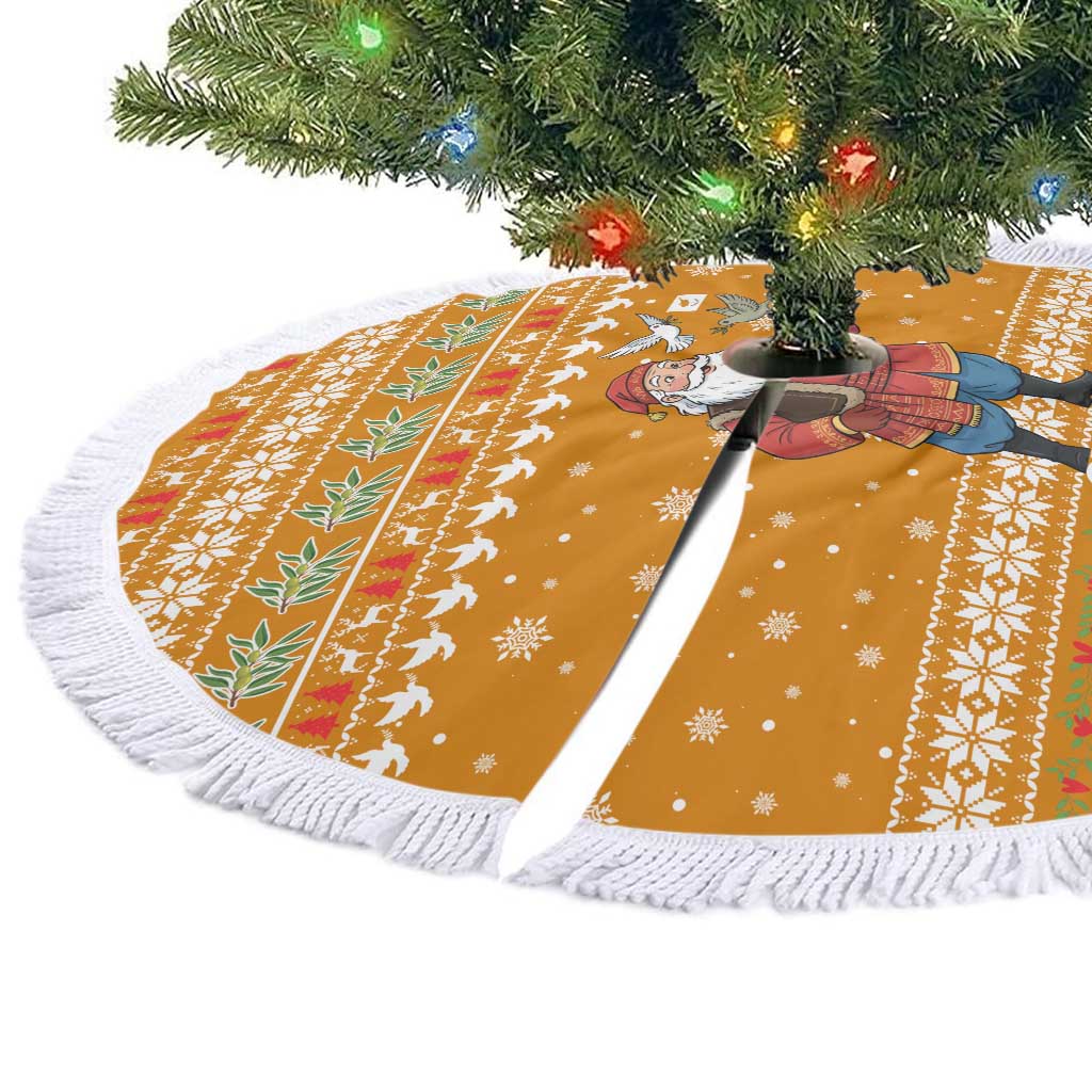 Cyprus Christmas Tree Skirt with Santa Holding Doves Olive Branch Snowflakes and Holiday - Wonder Print Shop