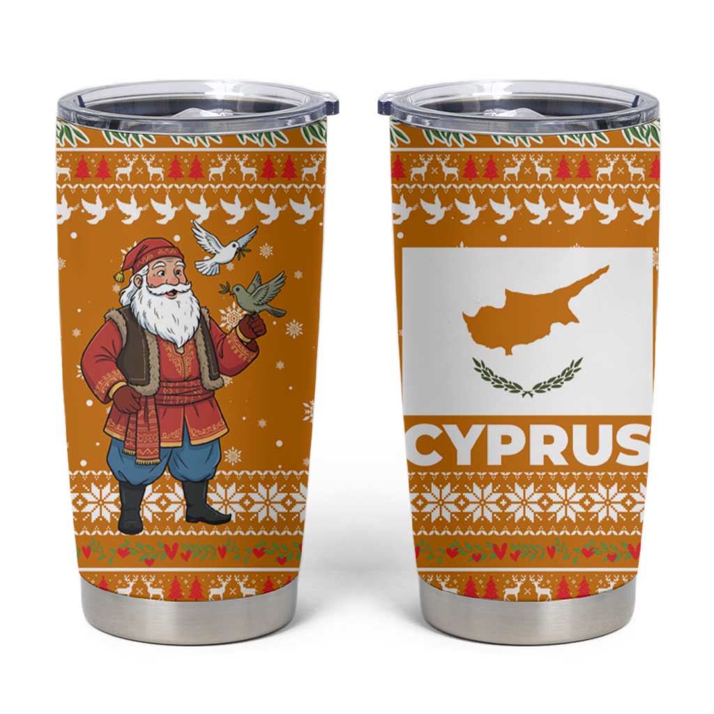 Cyprus Christmas Tumbler Cup with Santa Holding Doves Olive Branch Snowflakes and Holiday - Wonder Print Shop
