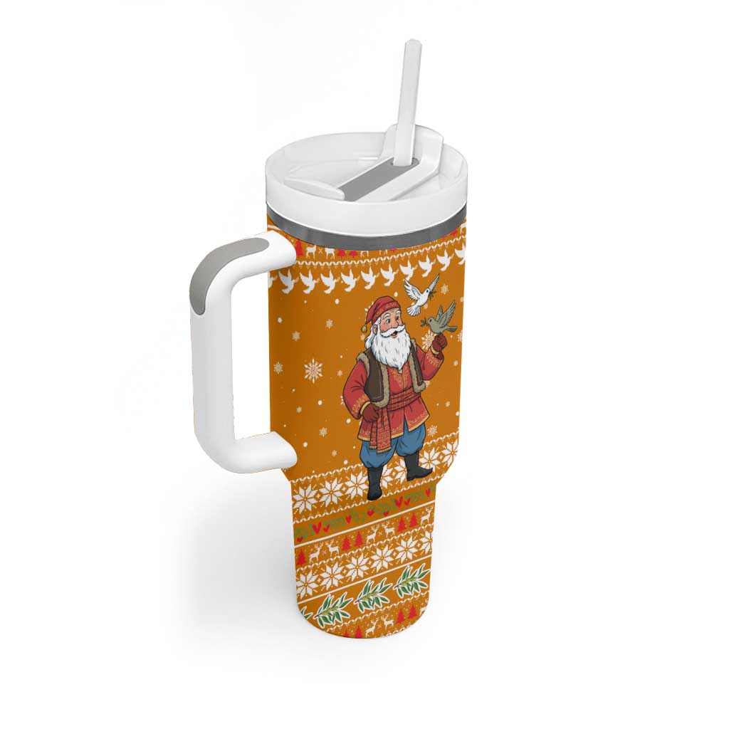 Cyprus Christmas Tumbler With Handle with Santa Holding Doves Olive Branch Snowflakes and Holiday - Wonder Print Shop