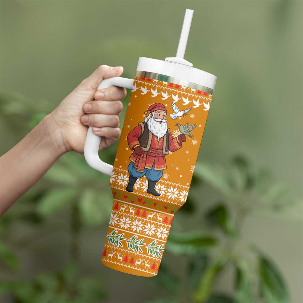 Cyprus Christmas Tumbler With Handle with Santa Holding Doves Olive Branch Snowflakes and Holiday - Wonder Print Shop