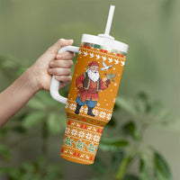 Cyprus Christmas Tumbler With Handle with Santa Holding Doves Olive Branch Snowflakes and Holiday - Wonder Print Shop