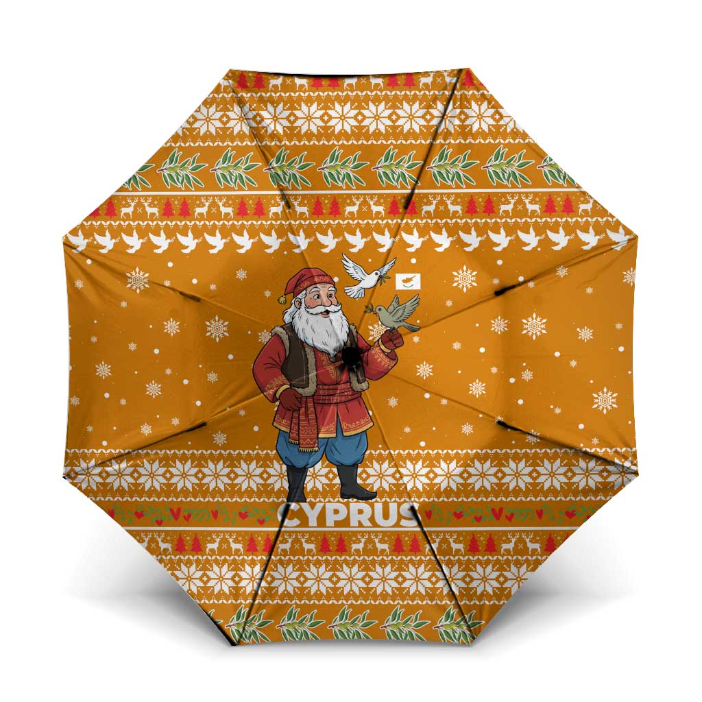 Cyprus Christmas Umbrella with Santa Holding Doves Olive Branch Snowflakes and Holiday - Wonder Print Shop