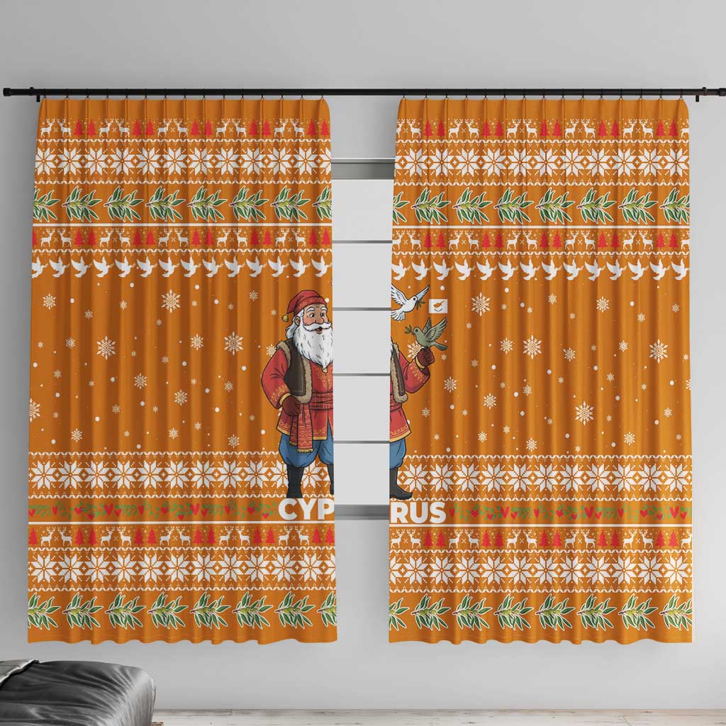 Cyprus Christmas Window Curtain with Santa Holding Doves Olive Branch Snowflakes and Holiday - Wonder Print Shop