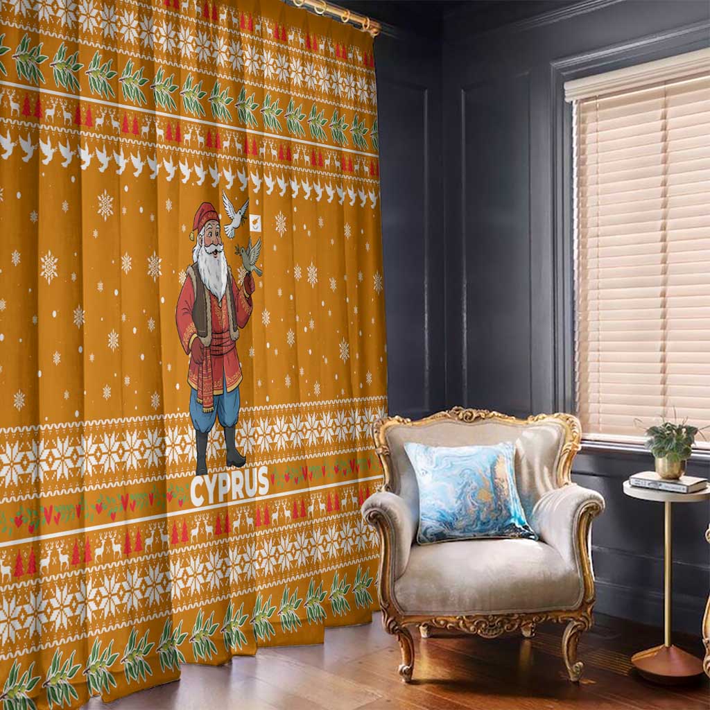 Cyprus Christmas Window Curtain with Santa Holding Doves Olive Branch Snowflakes and Holiday - Wonder Print Shop