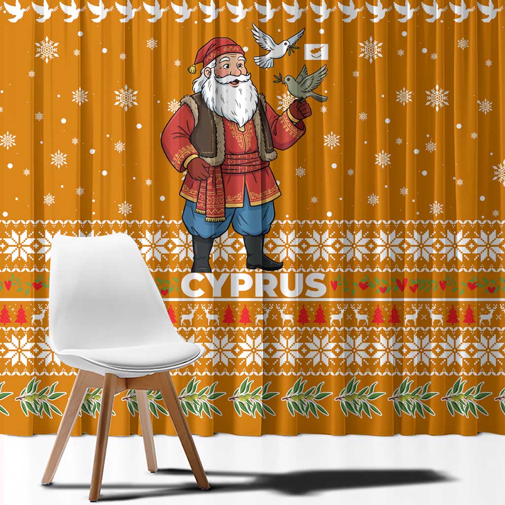 Cyprus Christmas Window Curtain with Santa Holding Doves Olive Branch Snowflakes and Holiday - Wonder Print Shop