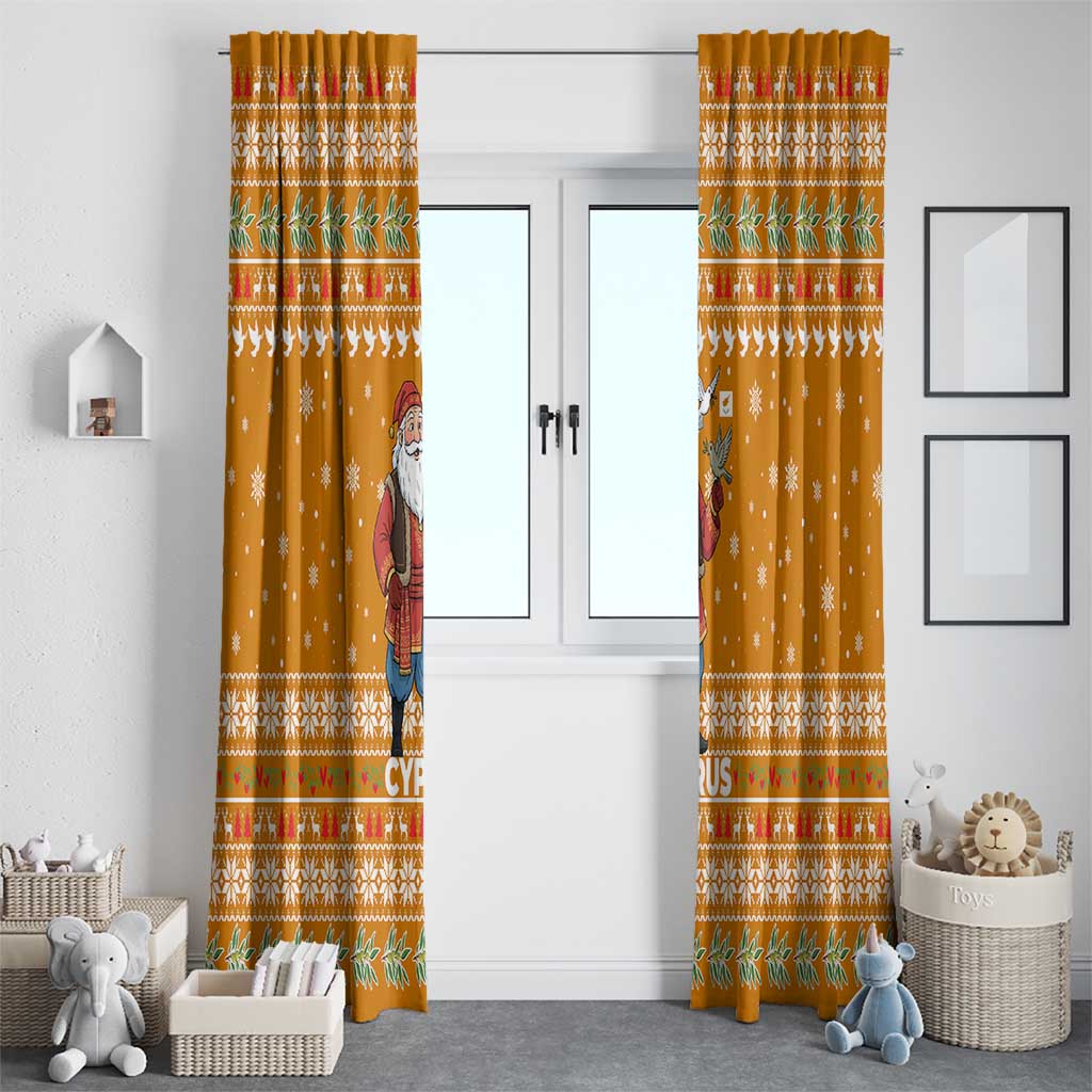 Cyprus Christmas Window Curtain with Santa Holding Doves Olive Branch Snowflakes and Holiday - Wonder Print Shop