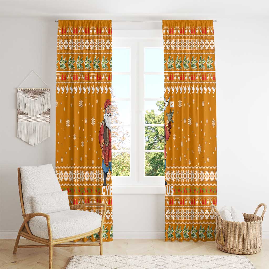 Cyprus Christmas Window Curtain with Santa Holding Doves Olive Branch Snowflakes and Holiday - Wonder Print Shop