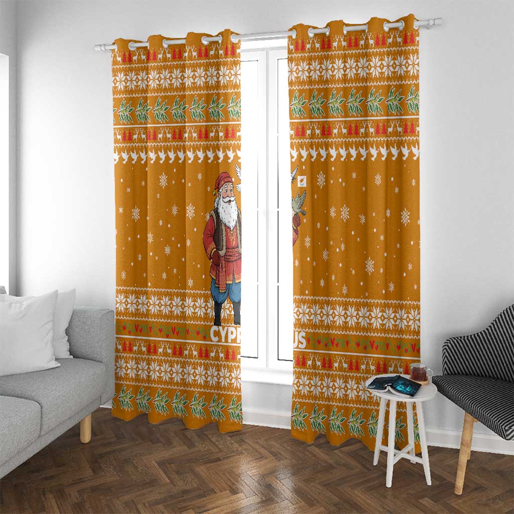Cyprus Christmas Window Curtain with Santa Holding Doves Olive Branch Snowflakes and Holiday - Wonder Print Shop
