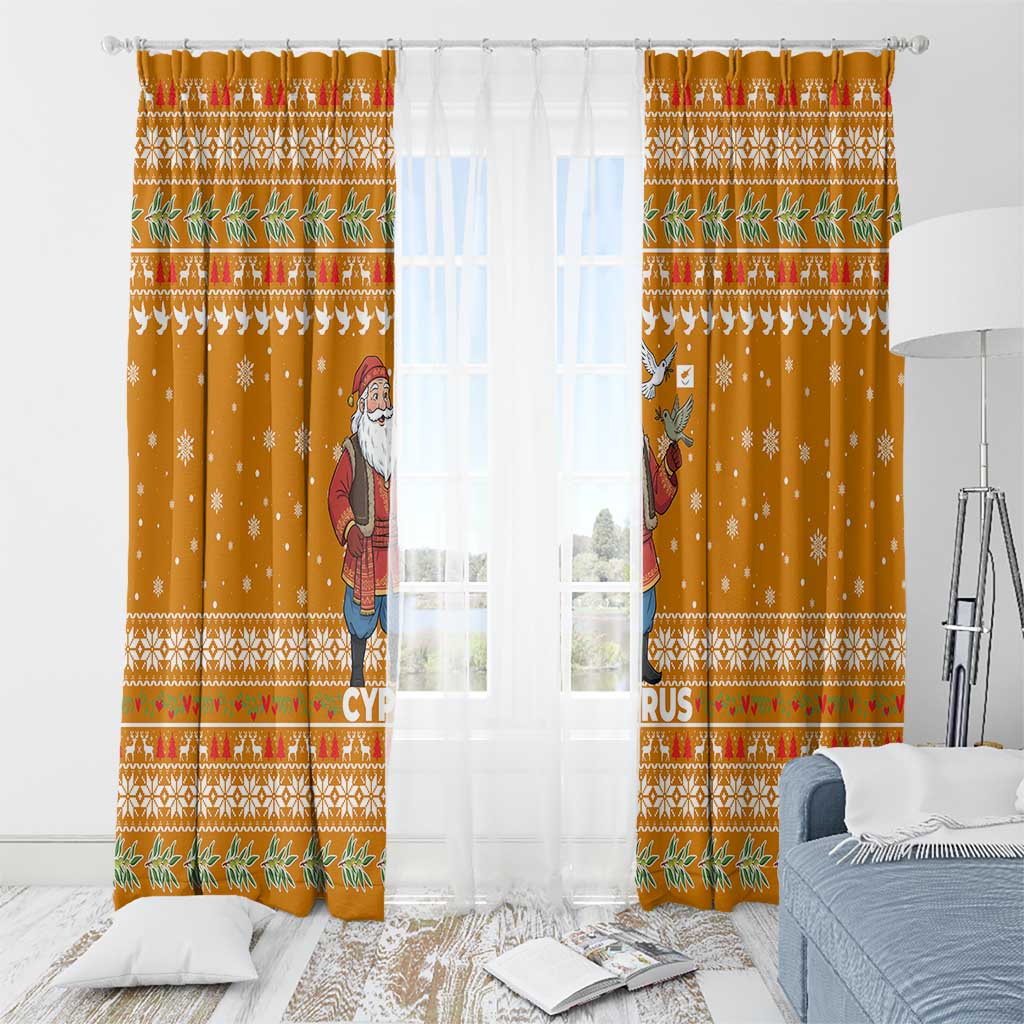 Cyprus Christmas Window Curtain with Santa Holding Doves Olive Branch Snowflakes and Holiday - Wonder Print Shop