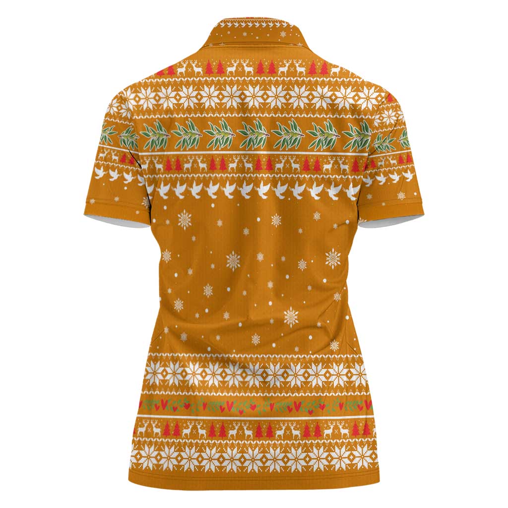 Cyprus Christmas Women Polo Shirt with Santa Holding Doves Olive Branch Snowflakes and Holiday - Wonder Print Shop