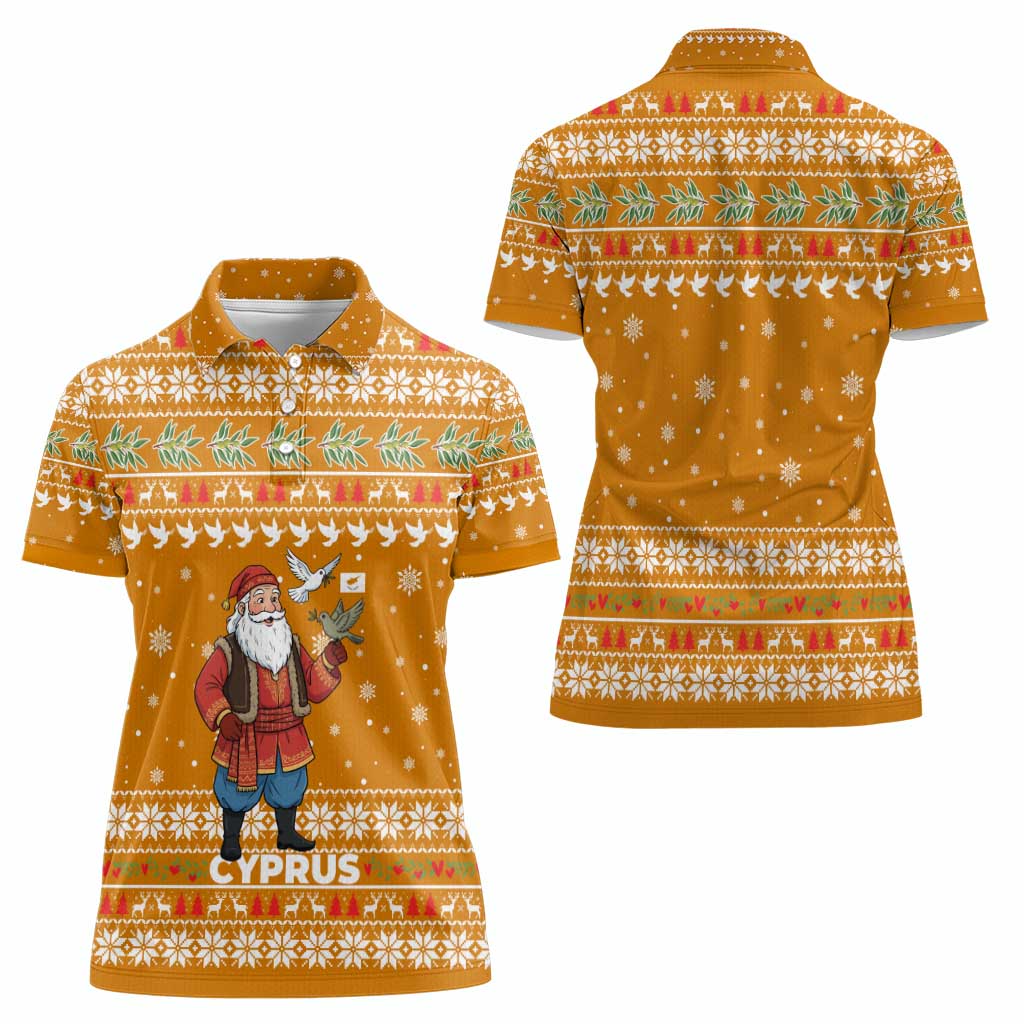Cyprus Christmas Women Polo Shirt with Santa Holding Doves Olive Branch Snowflakes and Holiday - Wonder Print Shop