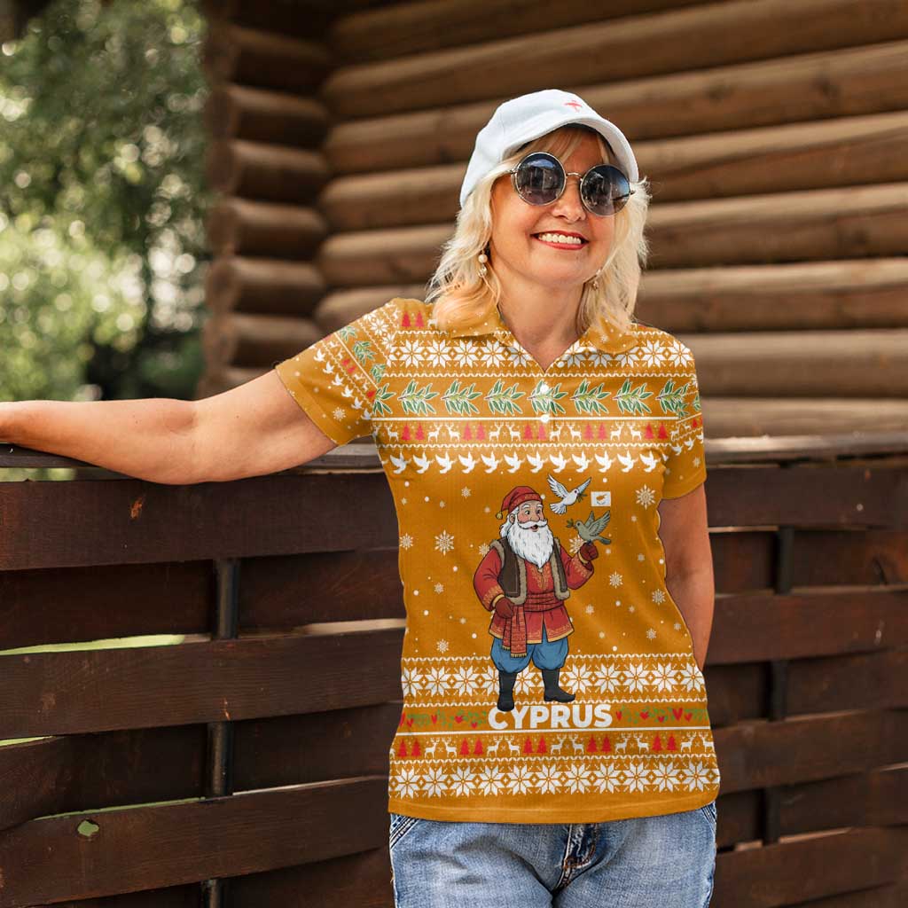 Cyprus Christmas Women Polo Shirt with Santa Holding Doves Olive Branch Snowflakes and Holiday - Wonder Print Shop