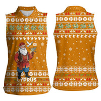 Cyprus Christmas Women Sleeveless Polo Shirt with Santa Holding Doves Olive Branch Snowflakes and Holiday - Wonder Print Shop