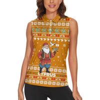 Cyprus Christmas Women Sleeveless Polo Shirt with Santa Holding Doves Olive Branch Snowflakes and Holiday - Wonder Print Shop