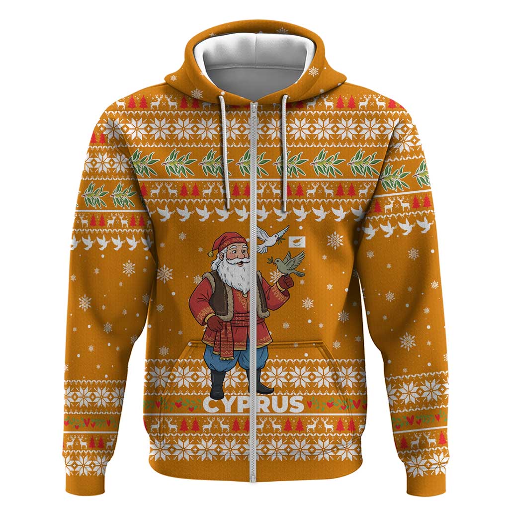 Cyprus Christmas Zip Hoodie with Santa Holding Doves Olive Branch Snowflakes and Holiday - Wonder Print Shop