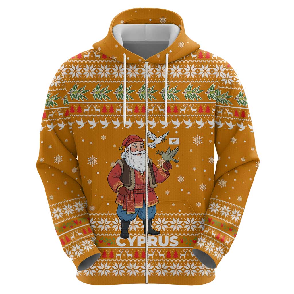 Cyprus Christmas Zip Hoodie with Santa Holding Doves Olive Branch Snowflakes and Holiday - Wonder Print Shop