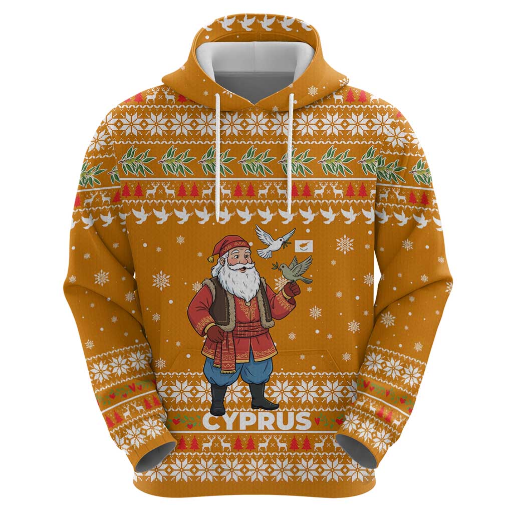 Cyprus Christmas Zip Hoodie with Santa Holding Doves Olive Branch Snowflakes and Holiday - Wonder Print Shop