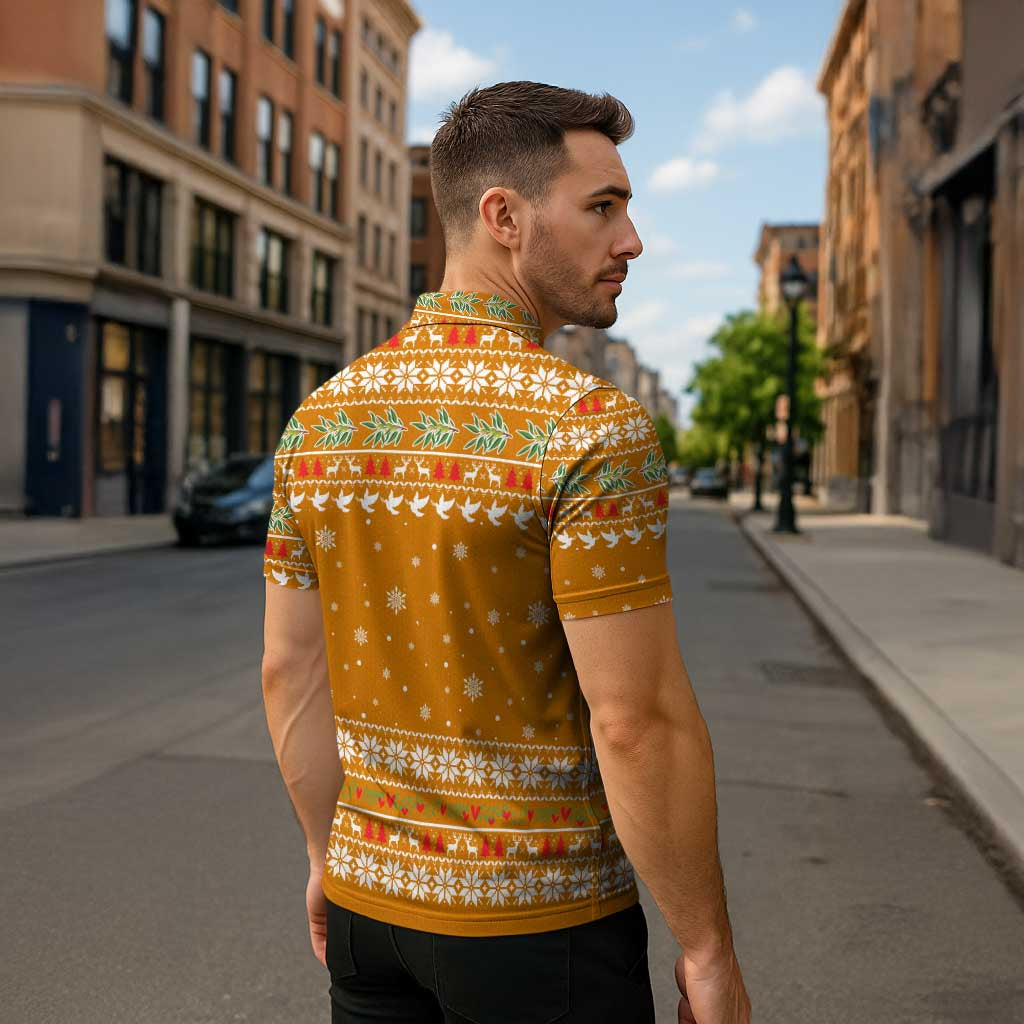 Cyprus Christmas Zipper Polo Shirt with Santa Holding Doves Olive Branch Snowflakes and Holiday - Wonder Print Shop