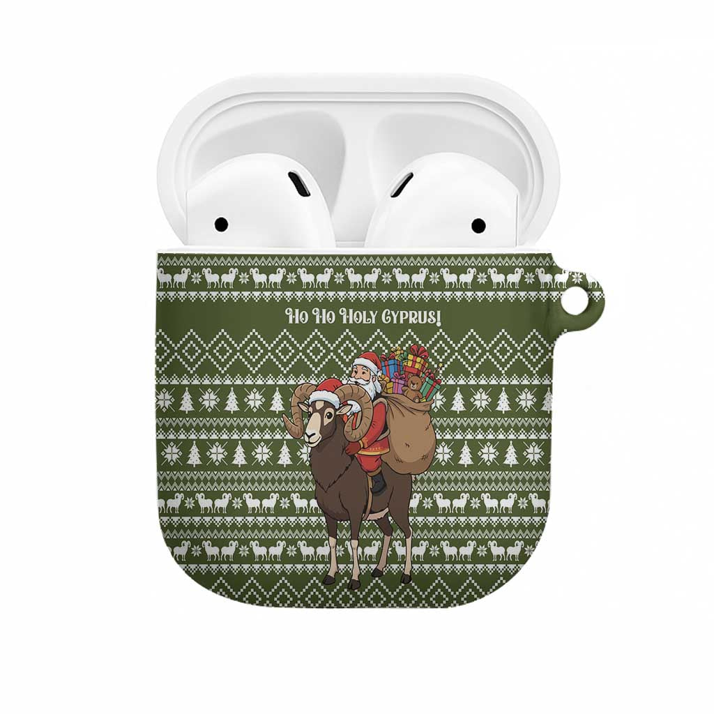Cyprus Christmas AirPods Case with Santa Riding Ram Ho Ho Holy Cyprus Text and Green Holiday - Wonder Print Shop