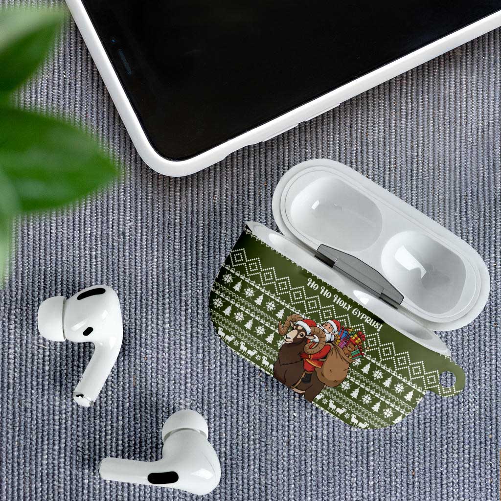 Cyprus Christmas AirPods Case with Santa Riding Ram Ho Ho Holy Cyprus Text and Green Holiday - Wonder Print Shop