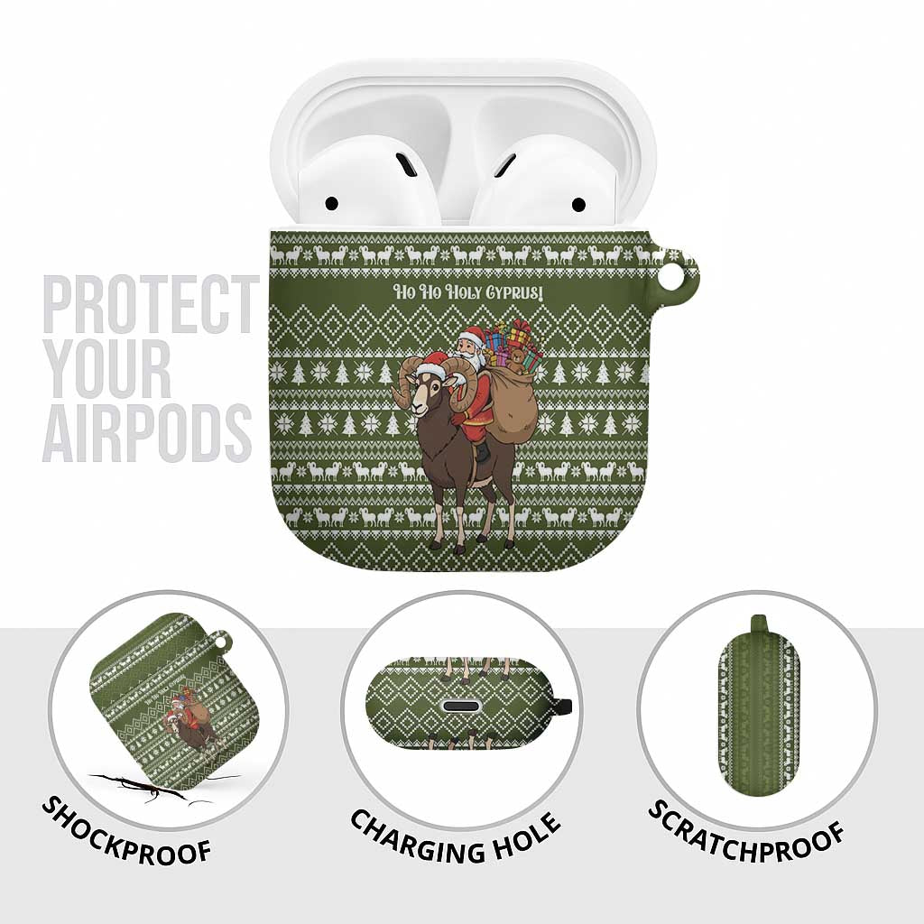 Cyprus Christmas AirPods Case with Santa Riding Ram Ho Ho Holy Cyprus Text and Green Holiday - Wonder Print Shop