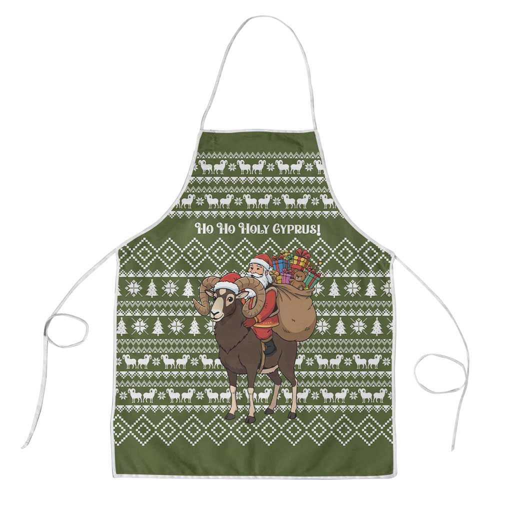 Cyprus Christmas Apron with Santa Riding Ram Ho Ho Holy Cyprus Text and Green Holiday - Wonder Print Shop
