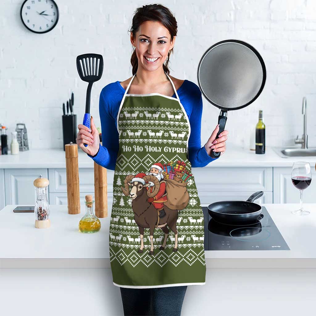Cyprus Christmas Apron with Santa Riding Ram Ho Ho Holy Cyprus Text and Green Holiday - Wonder Print Shop