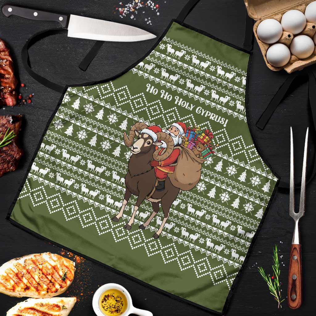 Cyprus Christmas Apron with Santa Riding Ram Ho Ho Holy Cyprus Text and Green Holiday - Wonder Print Shop