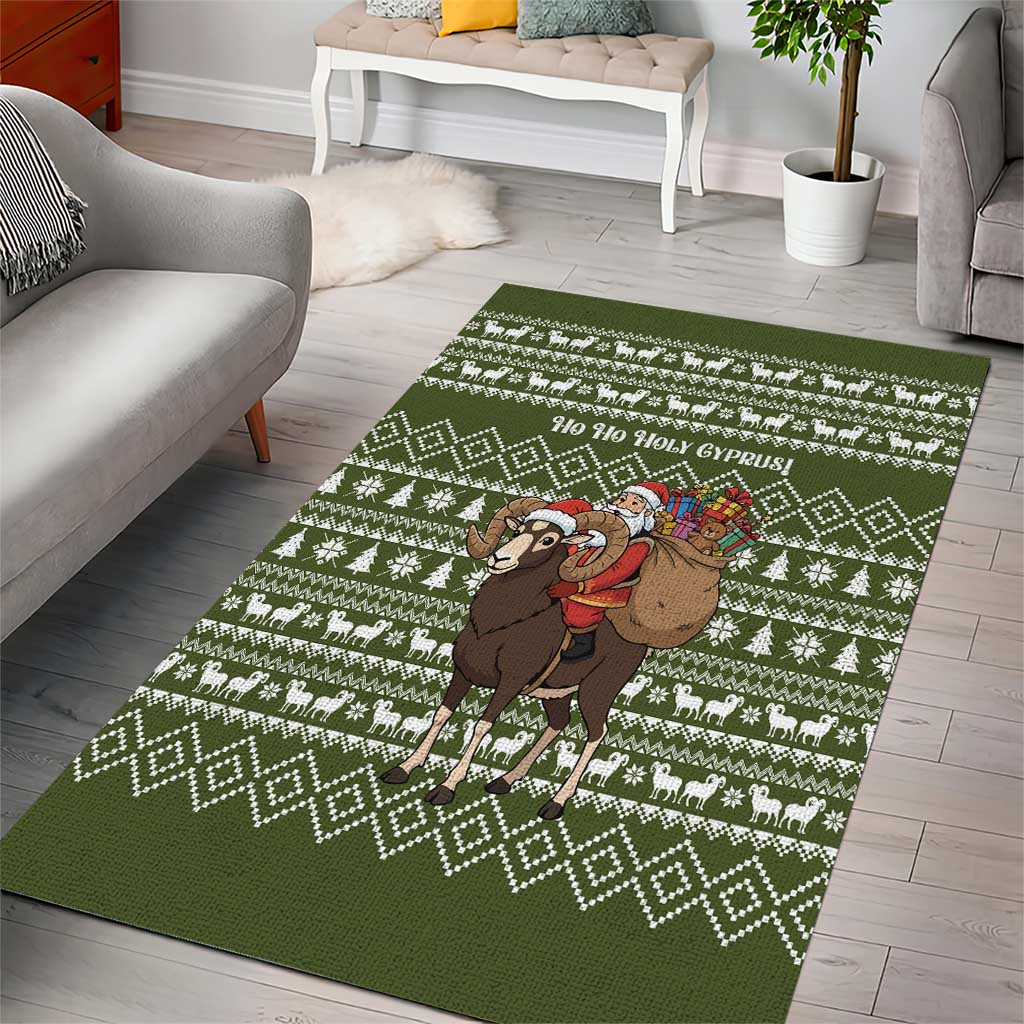 Cyprus Christmas Area Rug with Santa Riding Ram Ho Ho Holy Cyprus Text and Green Holiday - Wonder Print Shop