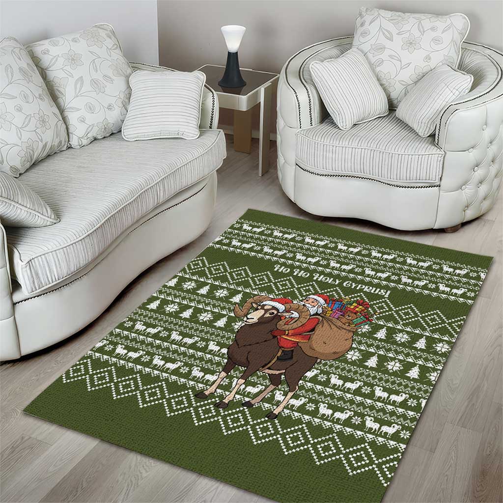 Cyprus Christmas Area Rug with Santa Riding Ram Ho Ho Holy Cyprus Text and Green Holiday - Wonder Print Shop