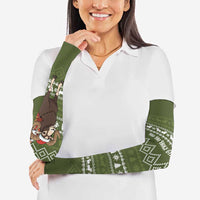 Cyprus Christmas Arm Sleeves with Santa Riding Ram Ho Ho Holy Cyprus Text and Green Holiday - Wonder Print Shop
