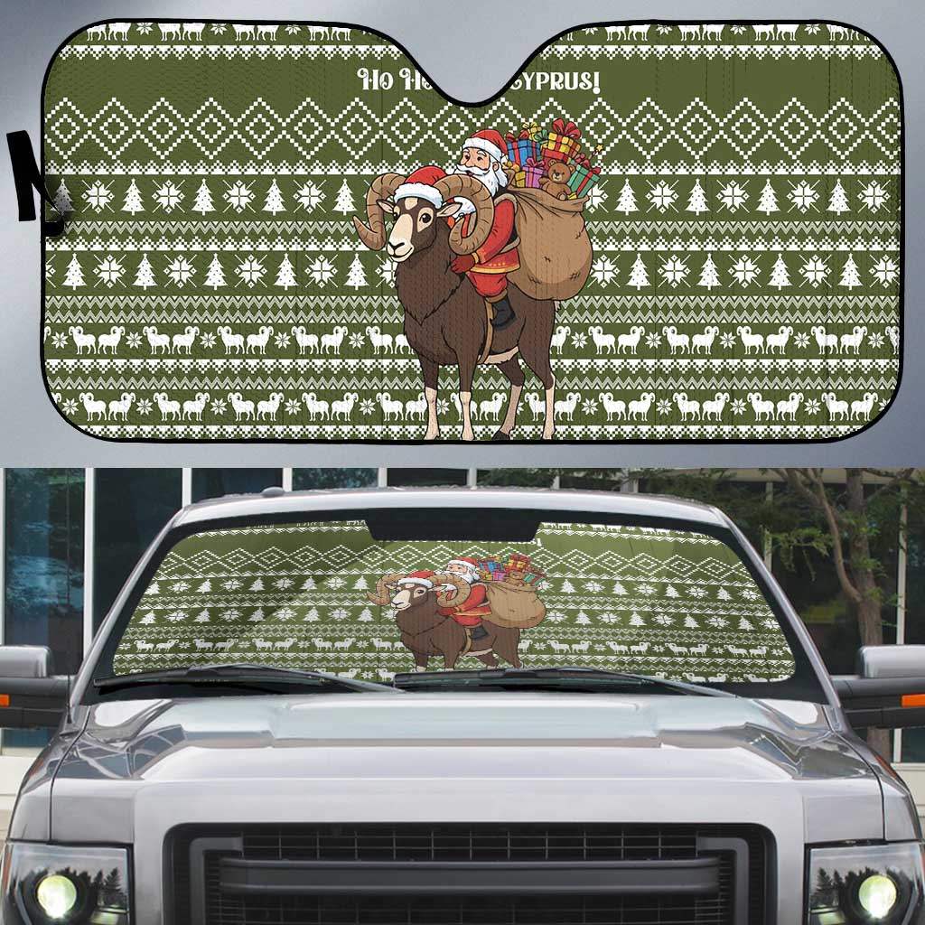 Cyprus Christmas Auto Sun Shade with Santa Riding Ram Ho Ho Holy Cyprus Text and Green Holiday - Wonder Print Shop