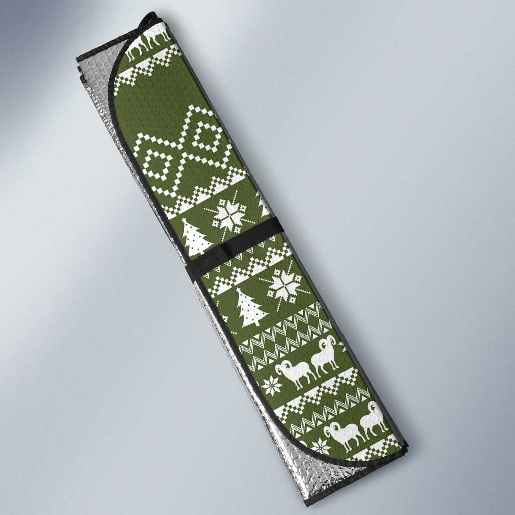 Cyprus Christmas Auto Sun Shade with Santa Riding Ram Ho Ho Holy Cyprus Text and Green Holiday - Wonder Print Shop